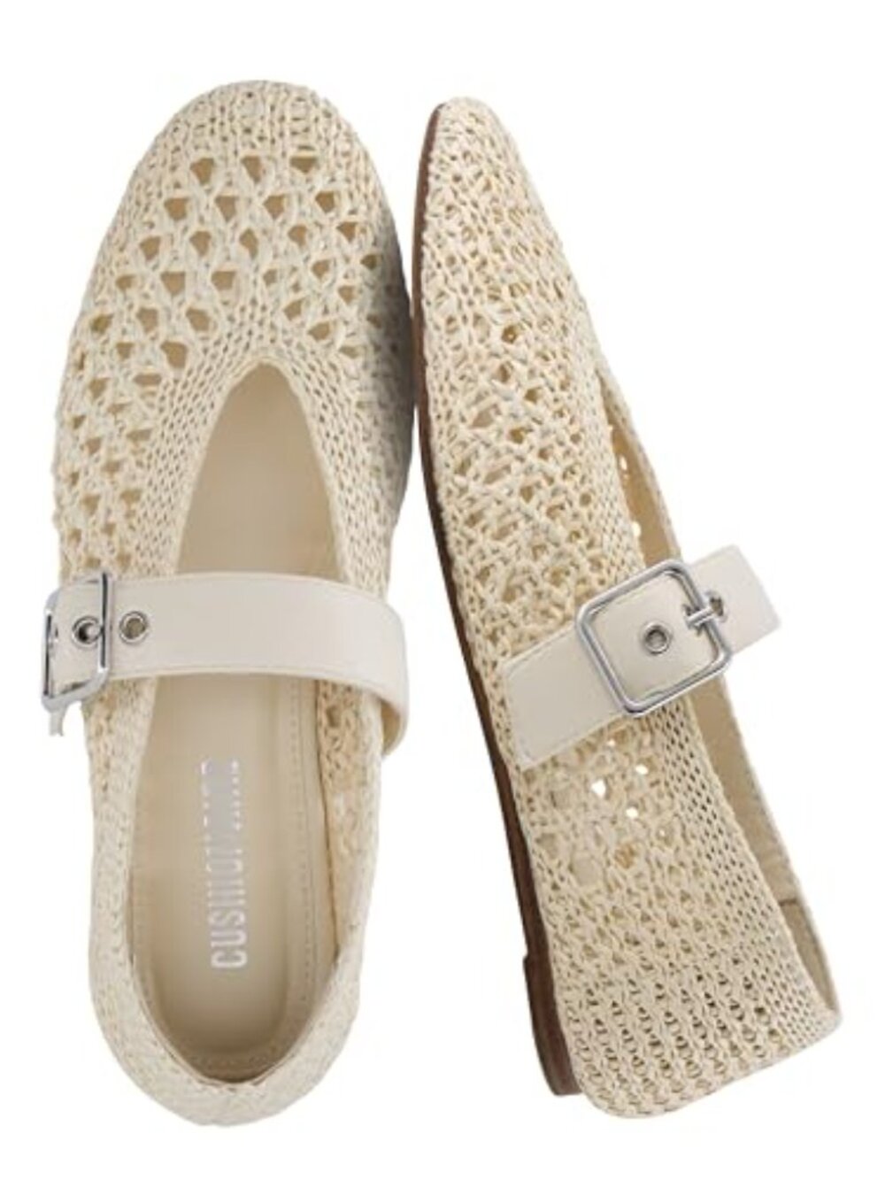 Woven Mary Jane Ballet Flats with Adjustable Gold-Tone Buckle, Memory Foam - Picture 2 of 7